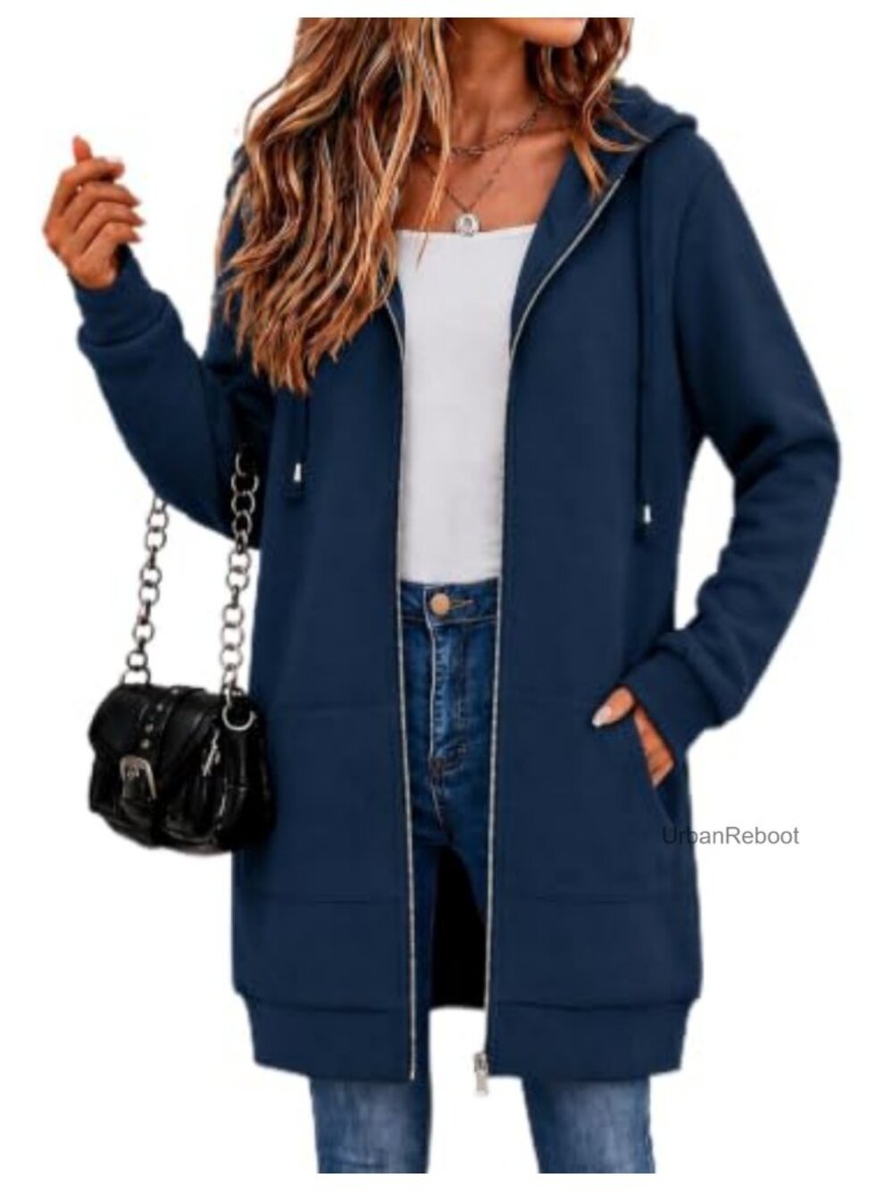 Women's Zip Up Hoodie Long Tunic Sweatshirt Oversized Fleece Casual Jacket